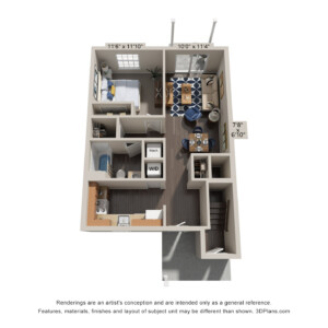 Elite 1 Bedroom 1 Bed / 1 Bath 665 sq ft Rent – $880