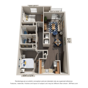 Elite 2 Bedroom  2 Bed / 2 Bath 991 sq ft Rent – $1,054
