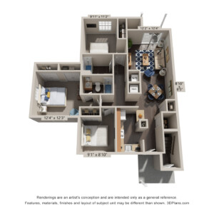 Elite 3 Bedroom  3 Bed / 3 Bath 1,151 sq ft Rent – $1,209
